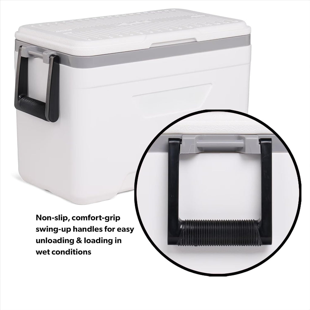 25 QT Hard Sided Cooler White, UV Resistant Ice Chest with Fish Ruler, Swing Handles for Fishing Boat Trip