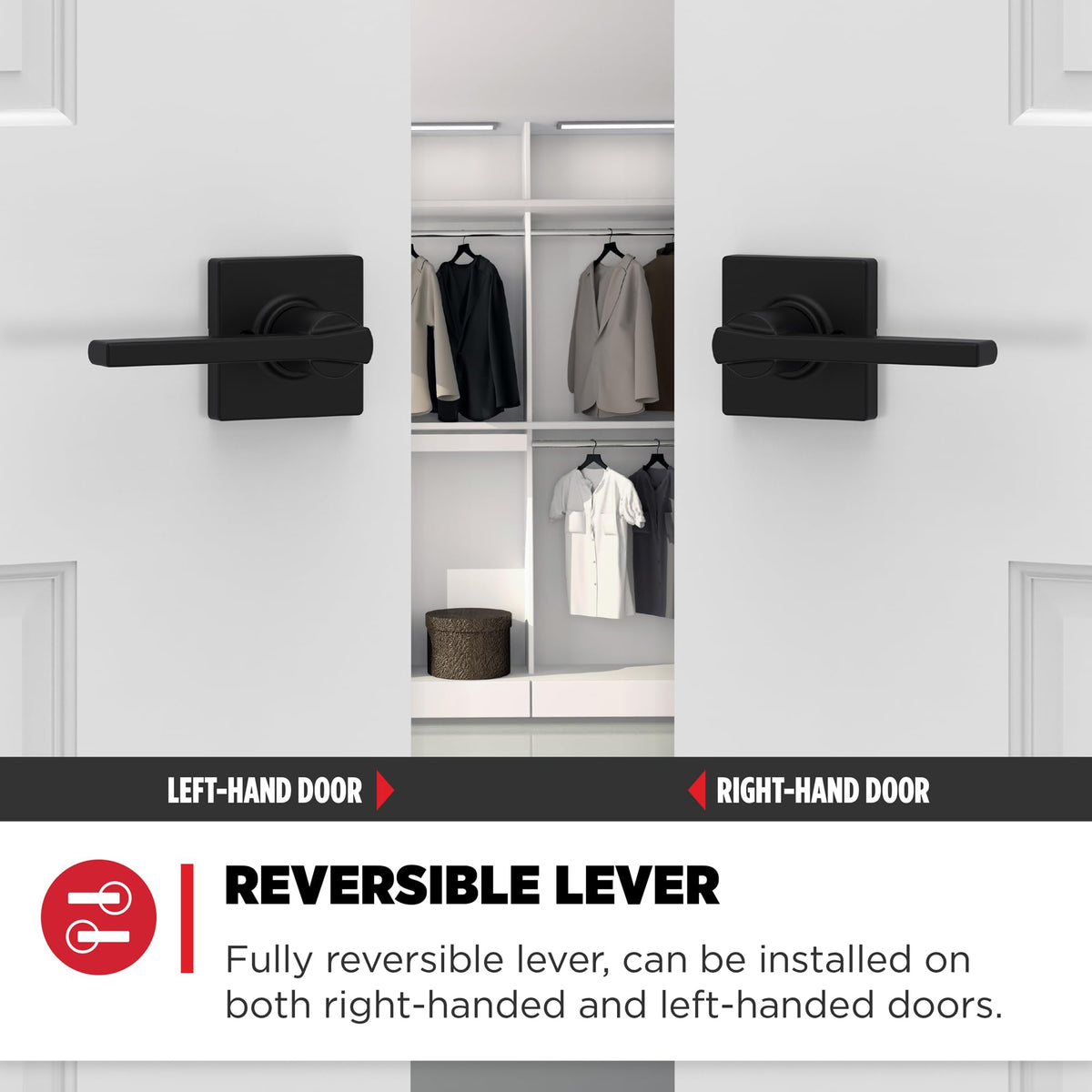 Casey Passage Door Lever, Matte Black