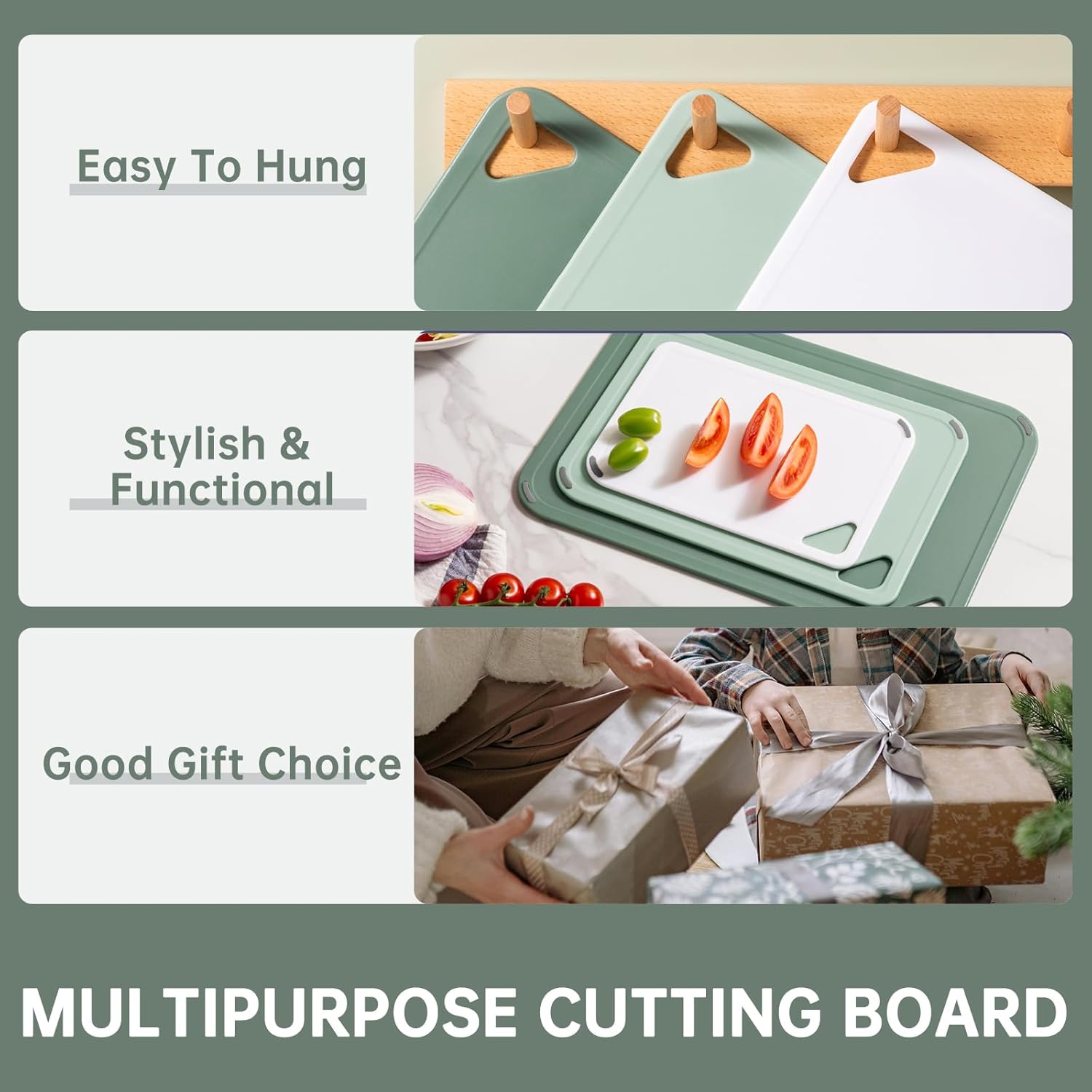 Plastic Cutting Board Set of 3-Cutting Boards for Kitchen BPA Free, Large-Small Chopping Boards Non-Slip for Cooking