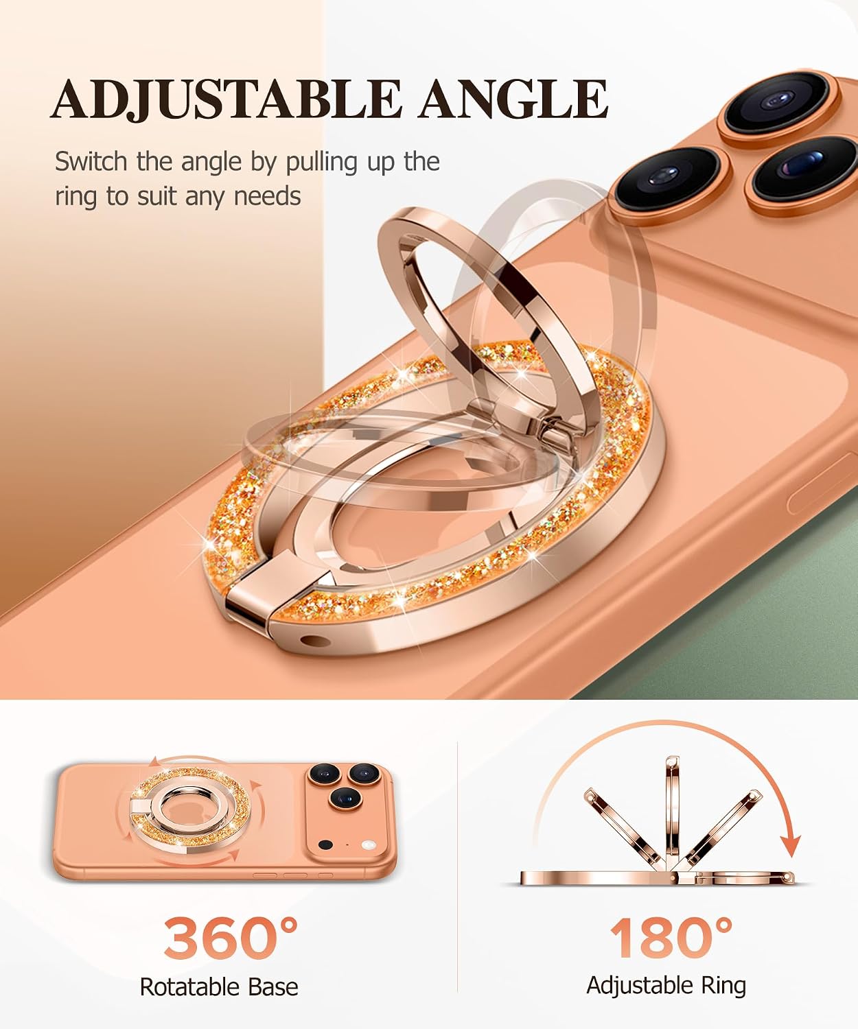 Magnetic Phone Ring Holder, Compatible with MagSafe Phone Grip | Adjustable Stand, Magnet Phone Ring Kickstand, for