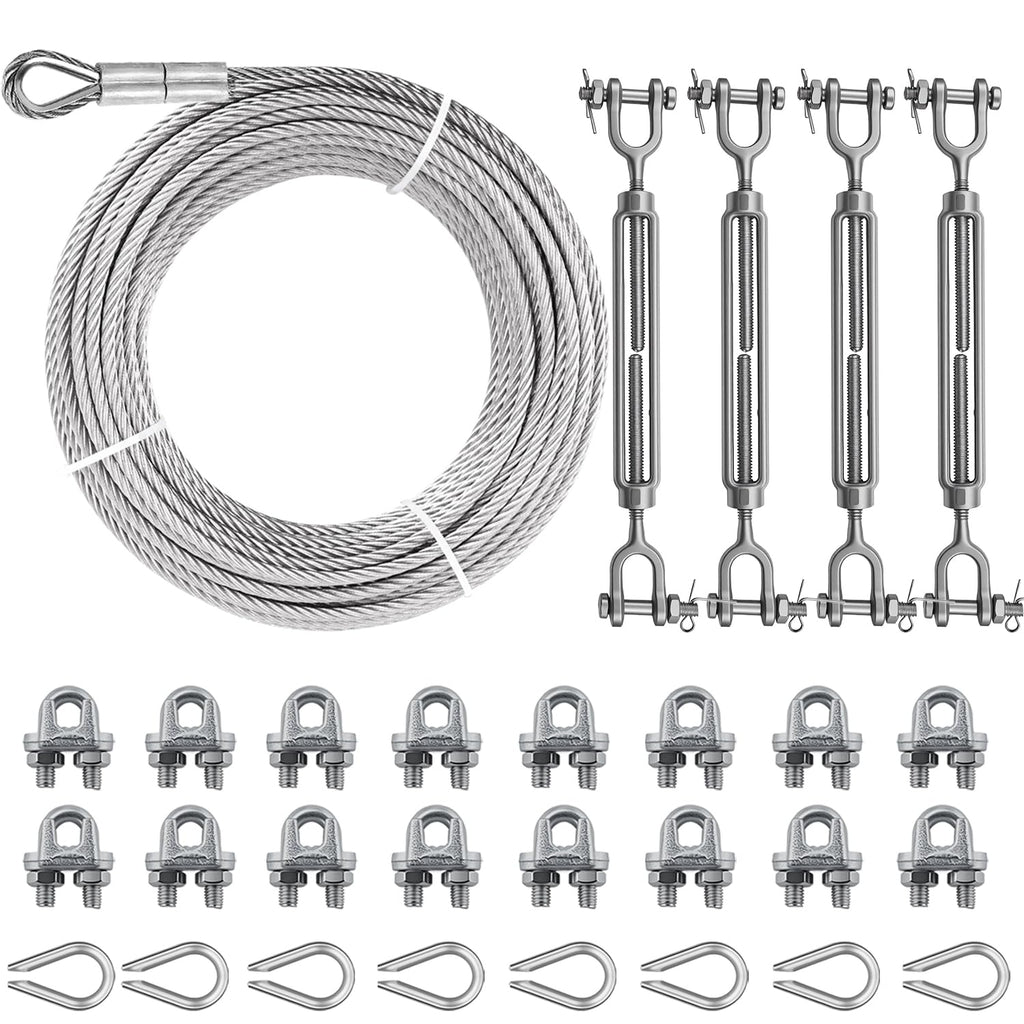 1/4" Steel Cable Kit, Galvanized Wire Rope with Jaw Jaw Turnbuckles, PIUM 7x19 Strands Steel Cable with 6400 Breaking