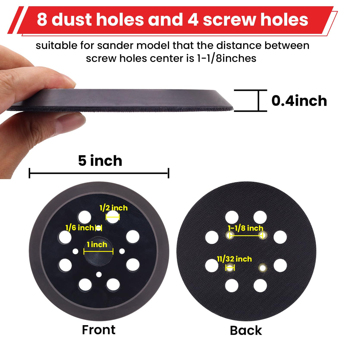 5 Inch 8 Hole Hook and Loop Sander Replacement Backing Pad