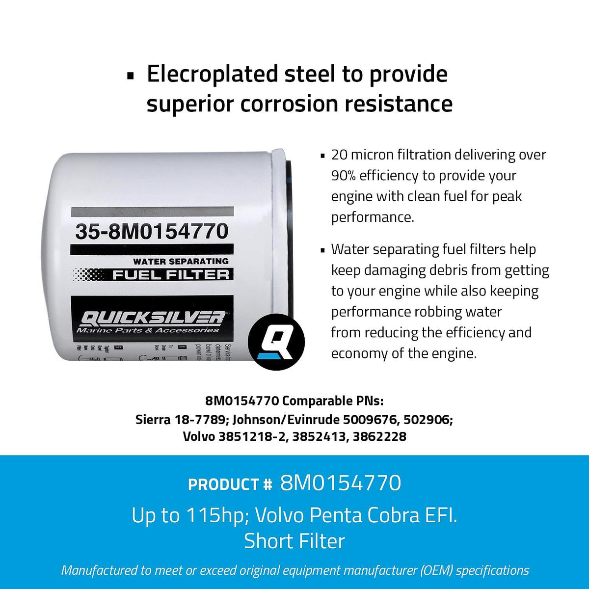 Quicksilver Water Separating Fuel Filter for Volvo Penta & Johnson/Evinrude
