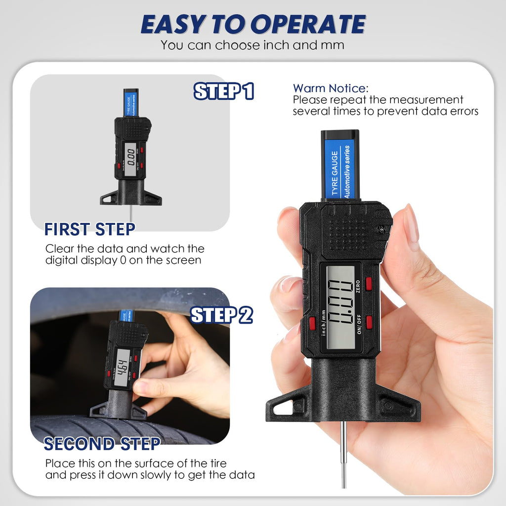 Tallew Digital Tire Tread Depth Gauge, 0-25.4mm Range, LCD Display Tool