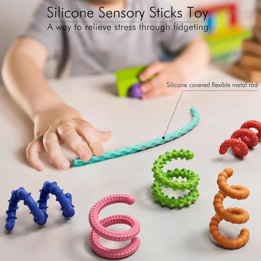 Sensory Fidget Toys for Kids Adults,6PCS Flexible Fidget Sticks for Stress Anxiety Autistic ADHD, Calm Down Travel