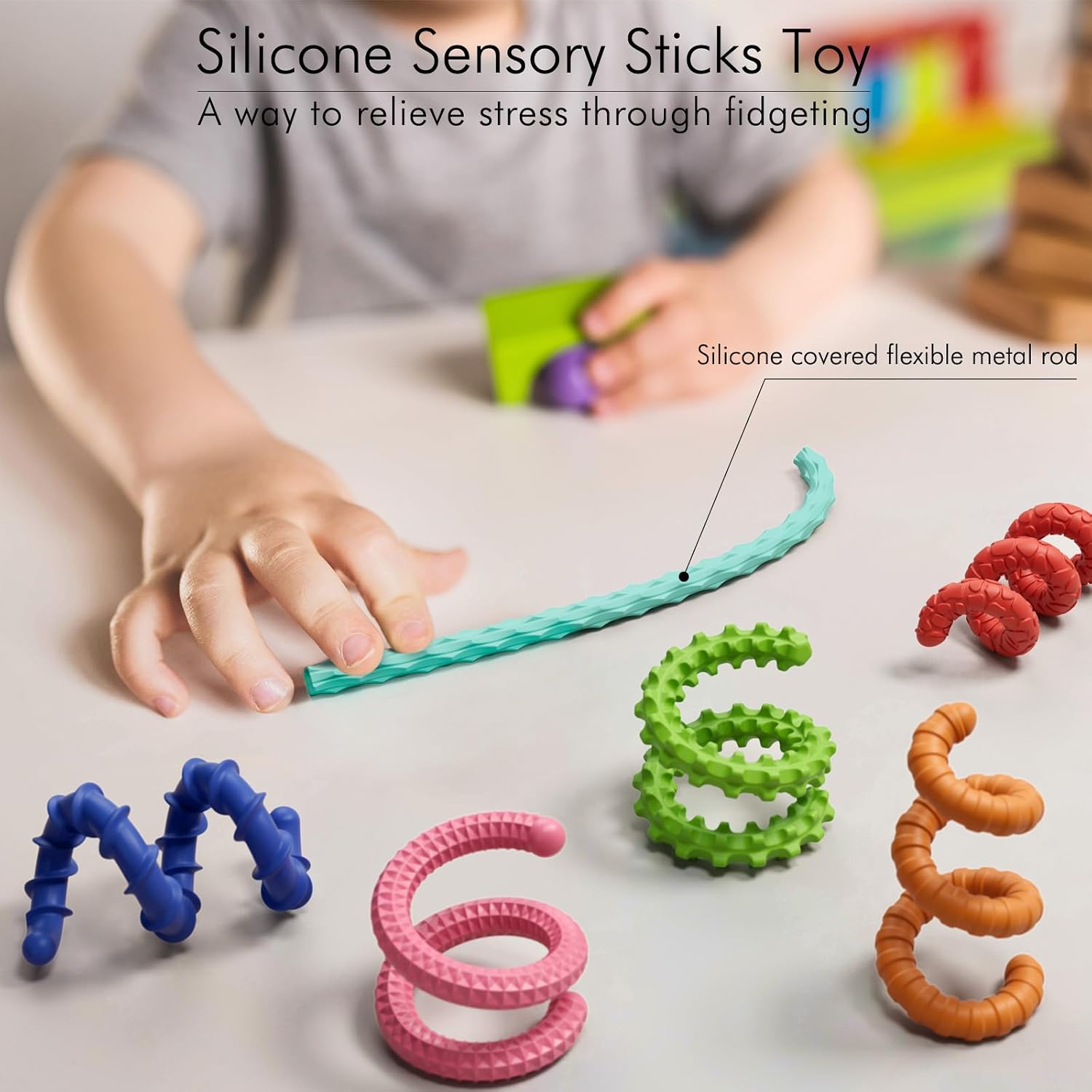 Sensory Fidget Toys for Kids Adults,6PCS Flexible Fidget Sticks for Stress Anxiety Autistic ADHD, Calm Down Travel