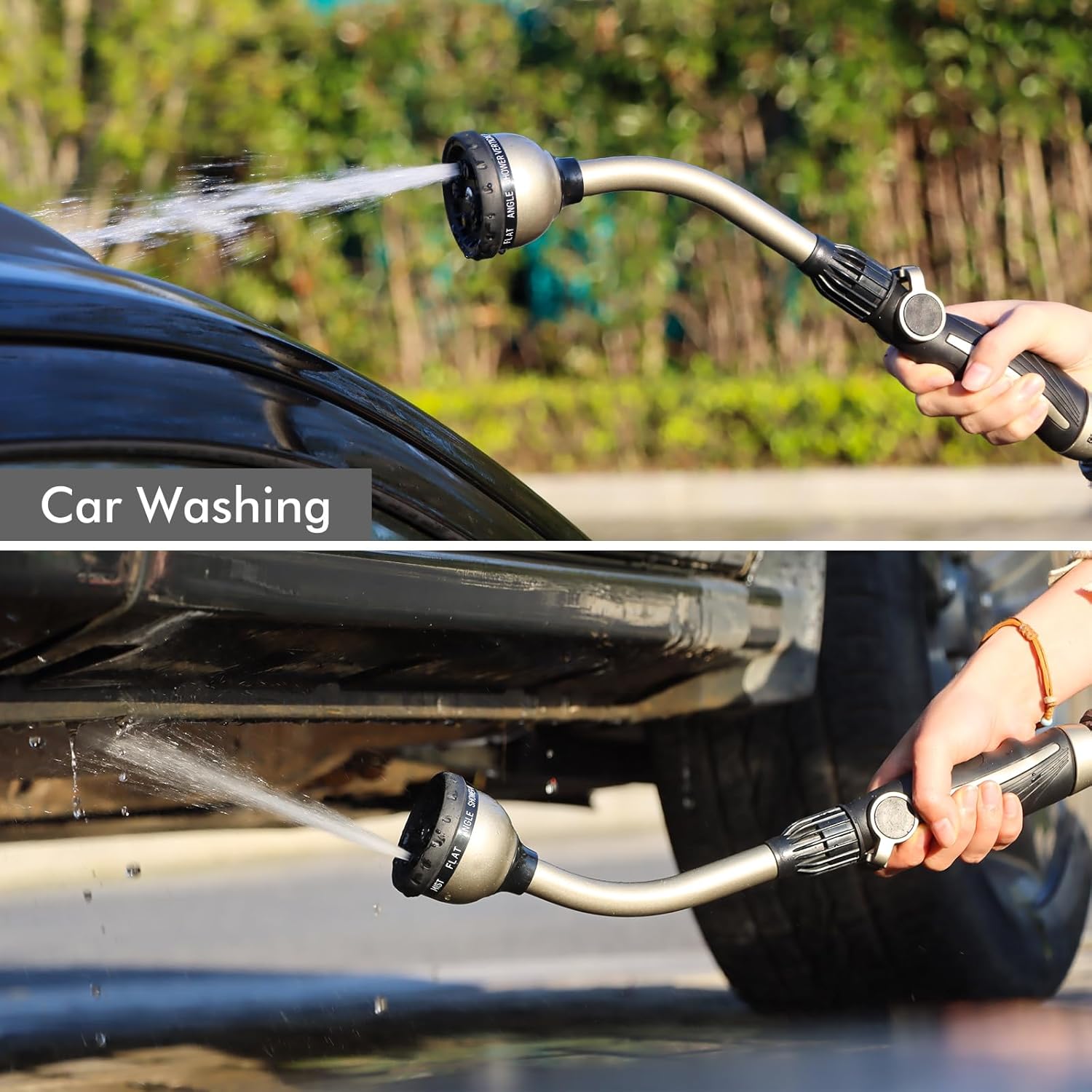 Watering Wand Heavy Duty, Metal Garden Hose Wand with 10 Spray Patterns, 15-Inch Long Hose Nozzle Sprayer with Thumb