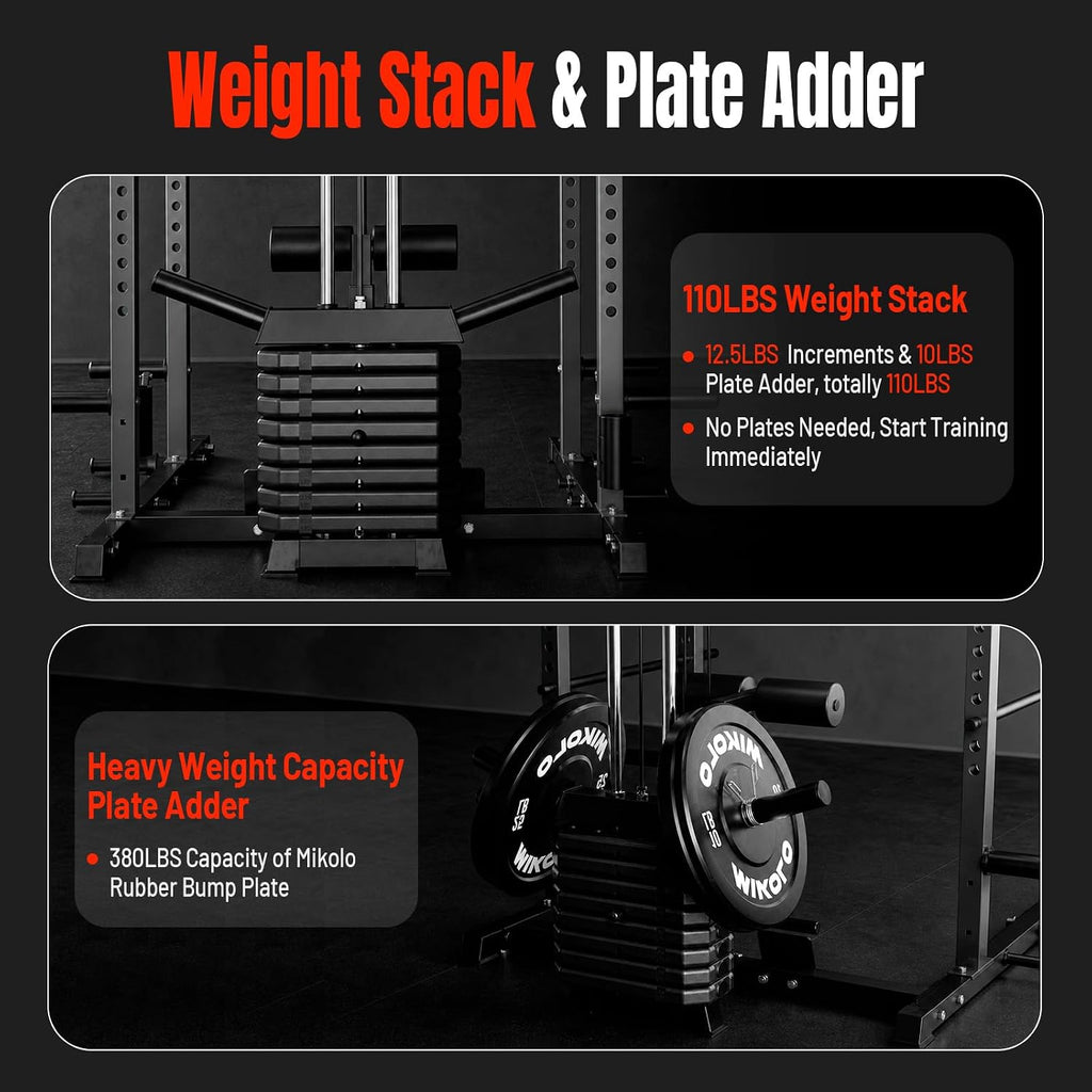 F4 2.0 Power Cage with Dual-Track Smooth Pulley System, 1200LBS Power Rack with Leg Hold-Down for Heavy LAT Pulldowns