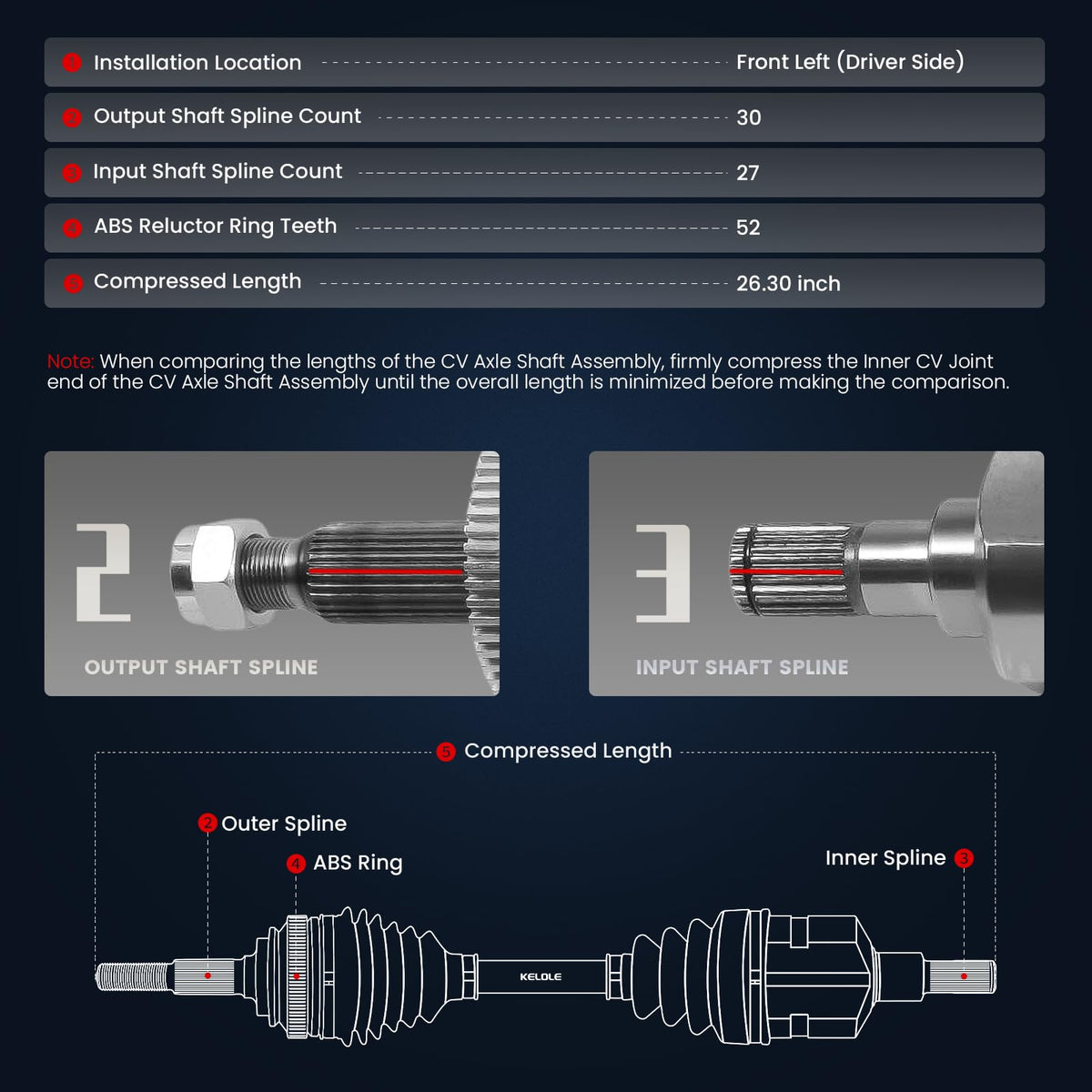 KELOKE CV Axle Shaft Assembly Compatible with Hyundai
