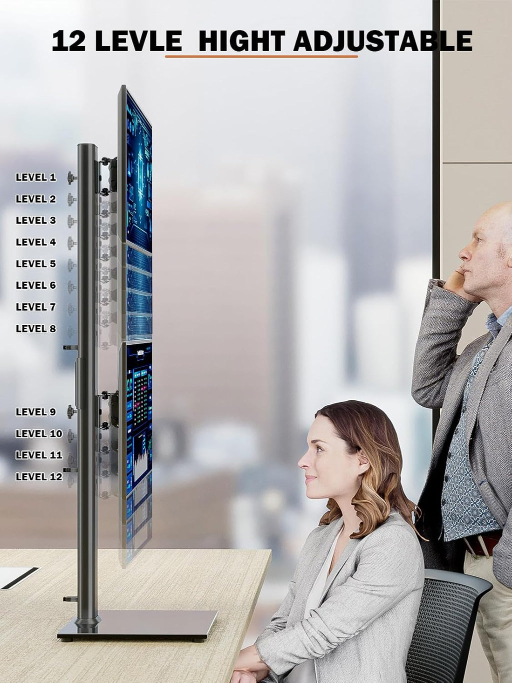 Dual Monitor Stand - Vertical Stack Screen Free-Standing Monitor Riser Fits Two 13 to 34 Inch Screen with Swivel