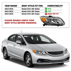 Halogen Headlight Assembly for 2012-2015 Honda Civic Sedan 4-Door