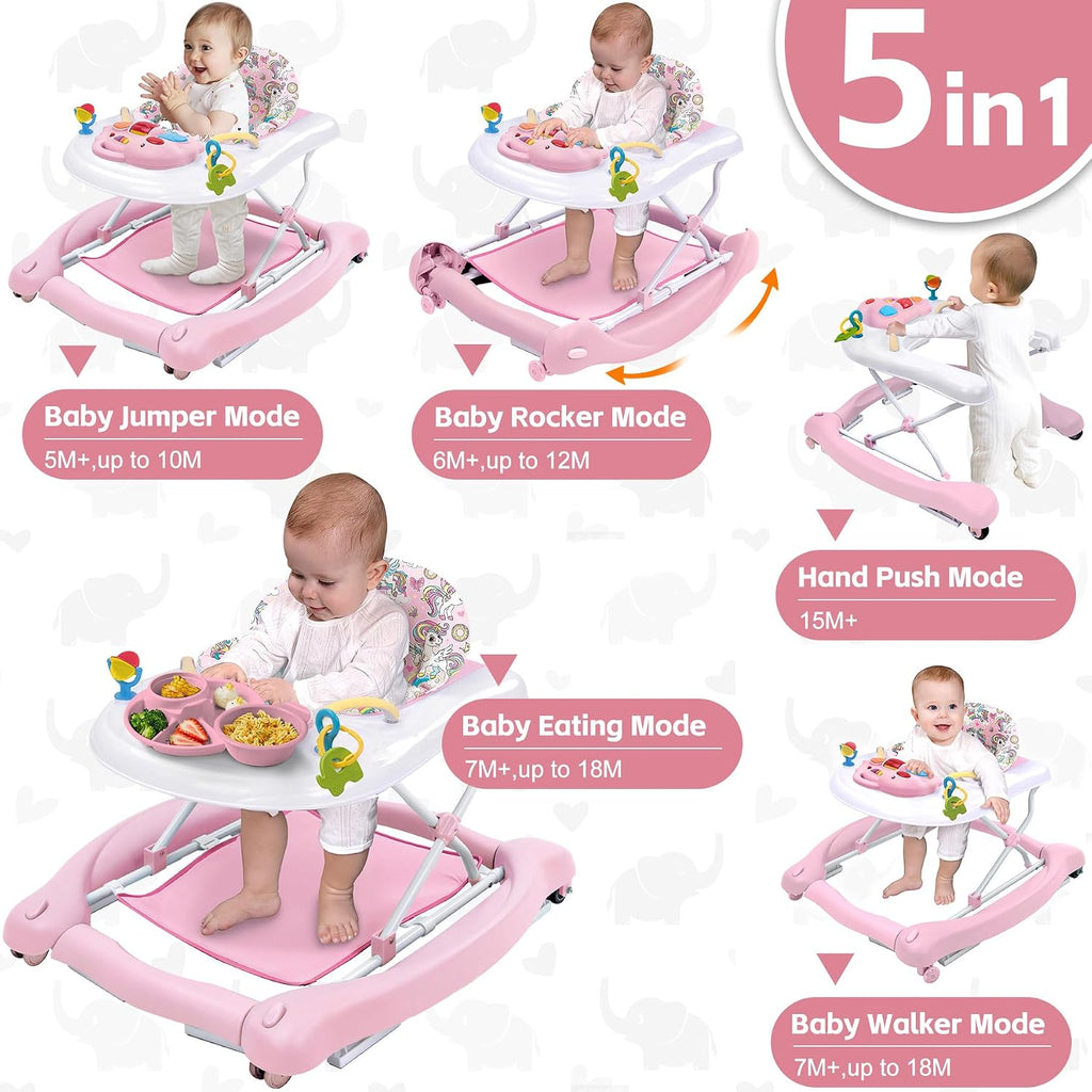 Foldable Baby 5-in-1 Activity Walker - Rocker, Activity Center, Bouncer, Seat Walker, Push Walker - Adjustable Speed