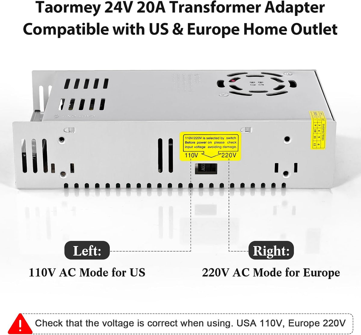 24V 20A Power Supply Adapter AC-DC Converter Regulated Transformer