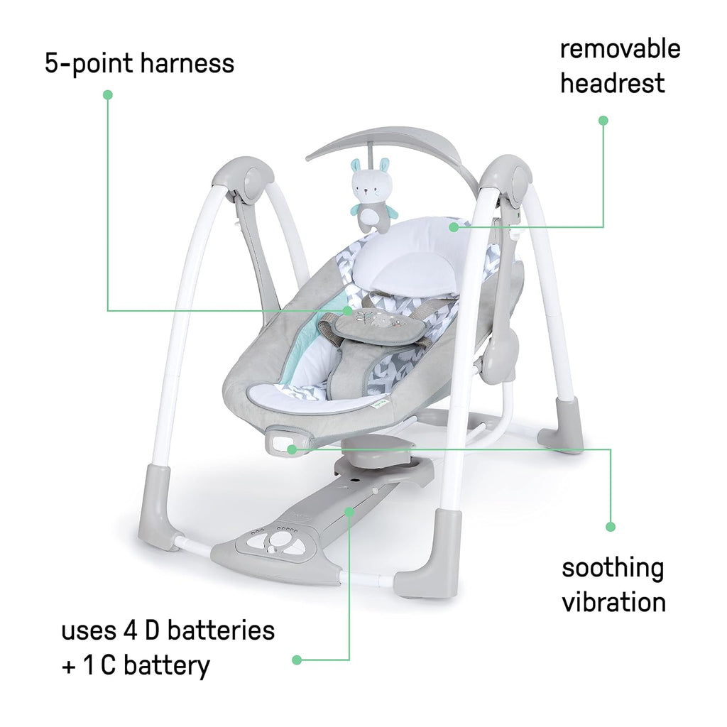 ConvertMe 2-in-1 Compact Portable Automatic Baby Swing & Infant Seat, Battery-Powered Vibrations, Nature Sounds, 0-9