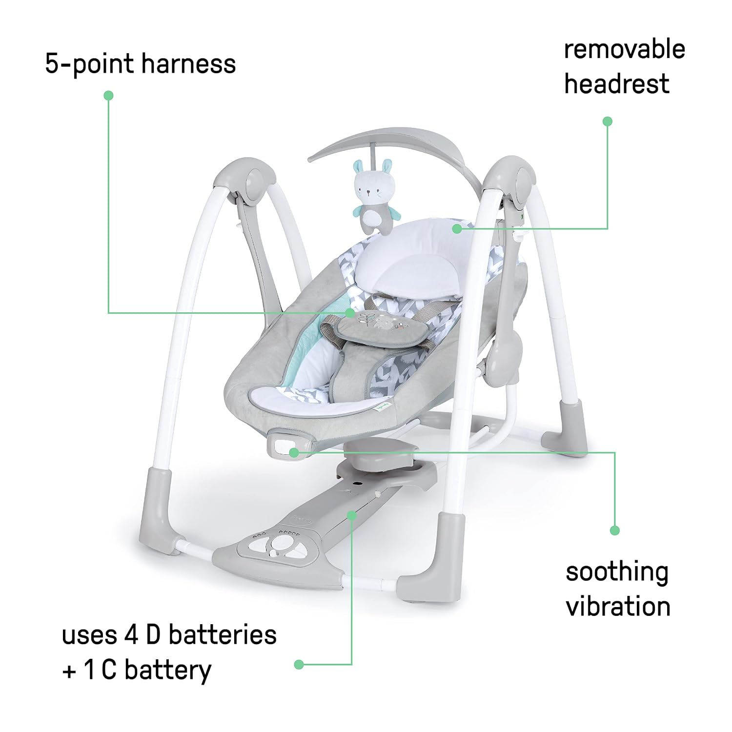 ConvertMe 2-in-1 Compact Portable Automatic Baby Swing & Infant Seat, Battery-Powered Vibrations, Nature Sounds, 0-9