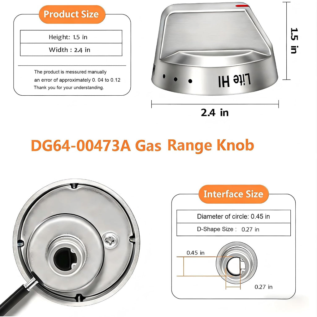 Upgraded DG64-00473A Stainless Steel Reinforced Stove Knob Replacement for Samsung Gas Stove - Anti-Crack Metal