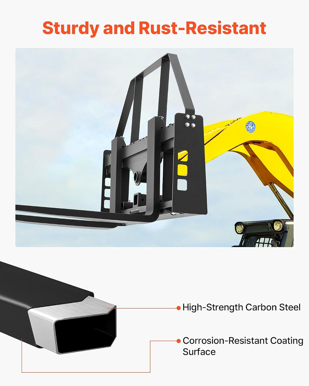 Skid Steer Pallet Fork Frame, 4000 lbs Rated Capacity, 45-inch Pallet Fork Frame Attachments with 2-inch Hitch