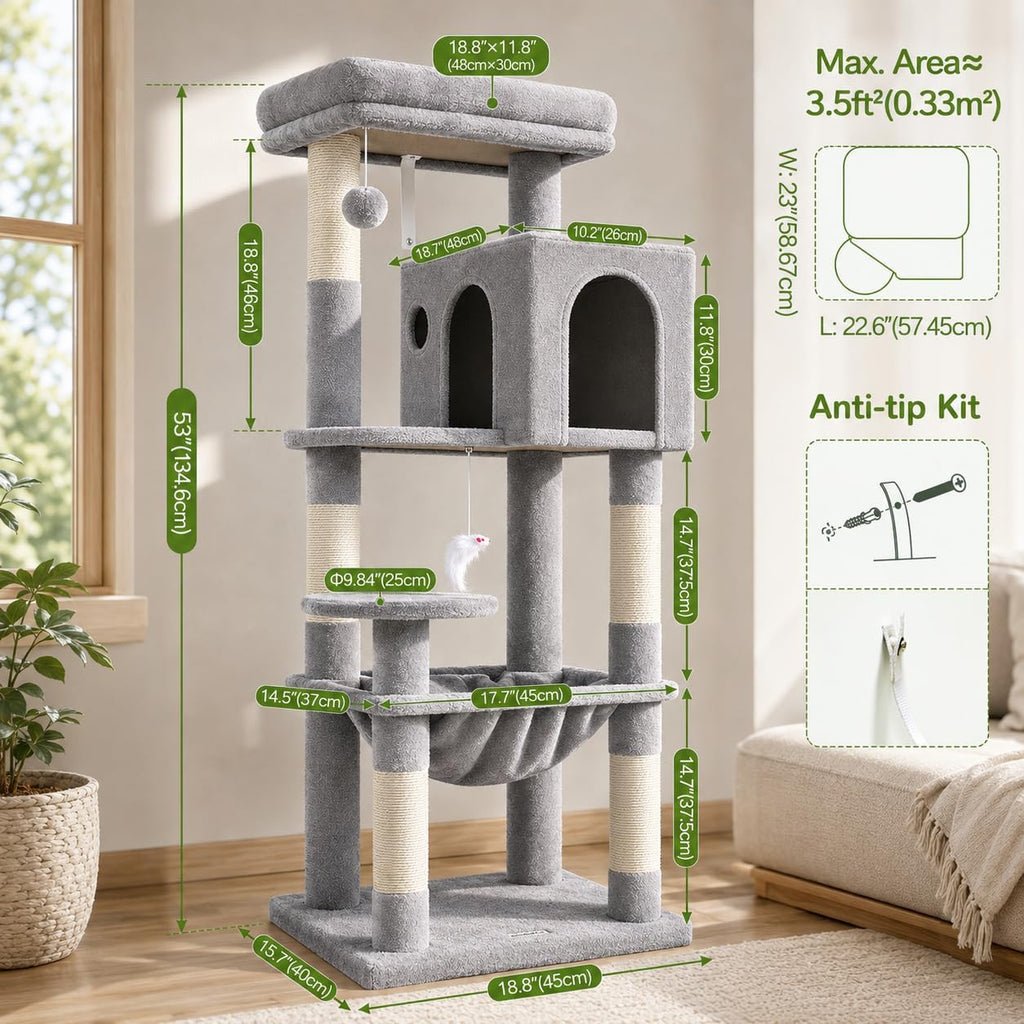 Cat Tree Tower with Scratching Post for Indoor Cats, F53