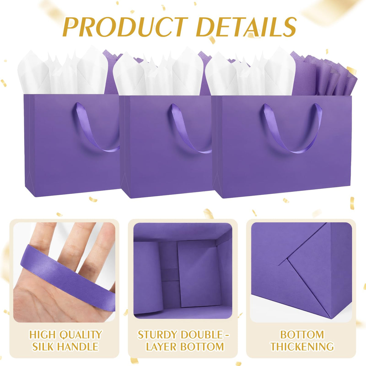 12 Pack Large Purple Gift Bags with Handles & 24 Tissue Papers