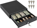 13" POS Cash Register Drawer, 4 Bill 6 Coin Tray, Removable Coin Compartment, 12-24V RJ11/RJ12 Key-Lock, Media Slot