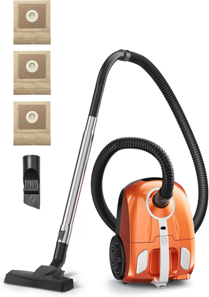 Bagged Canister Vacuum Cleaner, Canister Vacuum Cleaners for Home, Automatic Cord Rewind, Portable Corded Vacuum