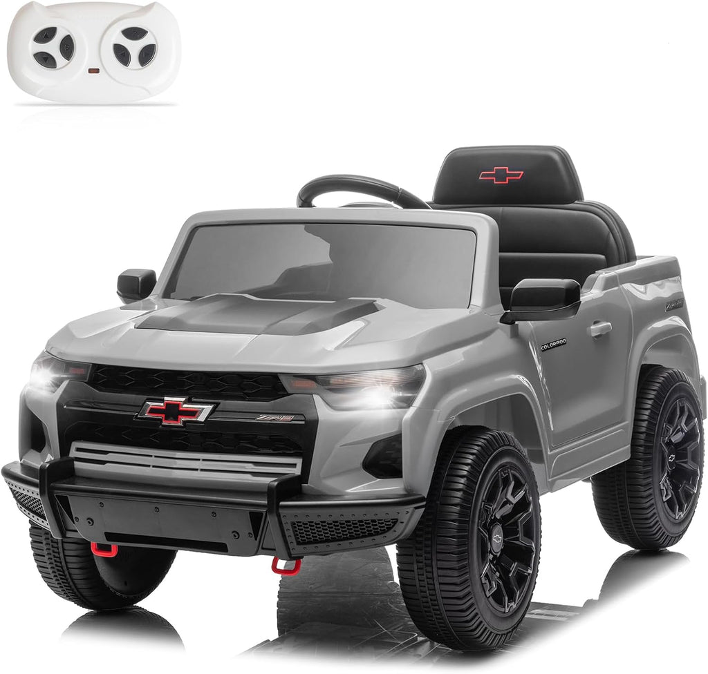 Licensed Chevrolet Colorado 12V Electric Car for Kids, Gray | Ride on Toys for Toddlers w/ Remote Control, Battery