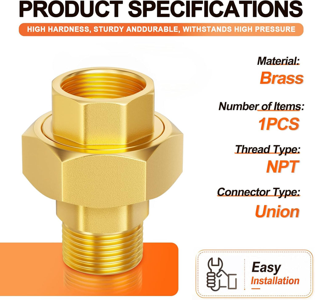 GASHER 1/2" NPT (F x M) Brass Union Pipe Fitting
