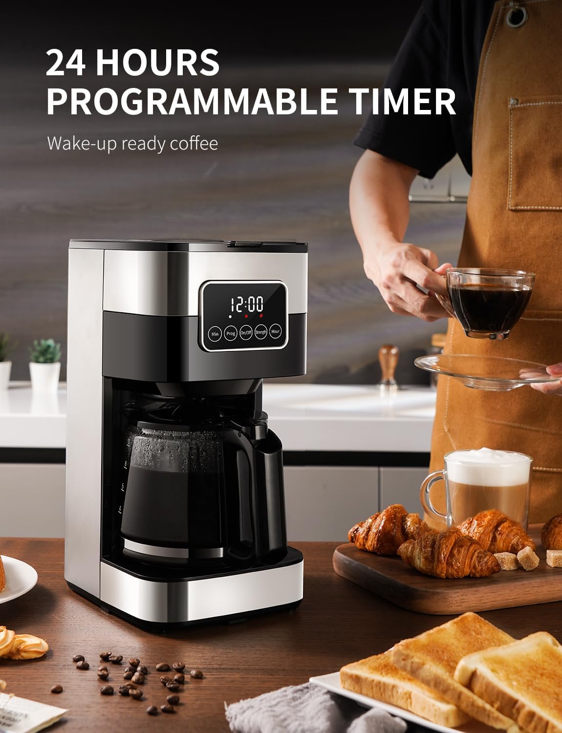 10-Cup Programmable Coffee Maker, Regular & Strong Brew Drip Coffee Machine for Home and Office, Auto Shut Off