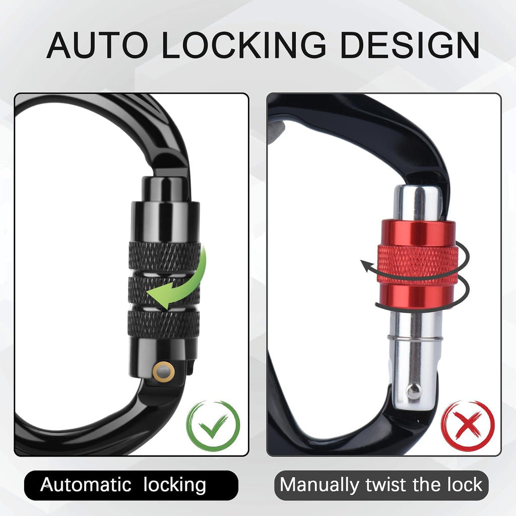 CE Certified Auto Locking Climbing Carabiners, Professional 25KN (5620 lbs) Heavy Duty Caribeaners for Rappelling