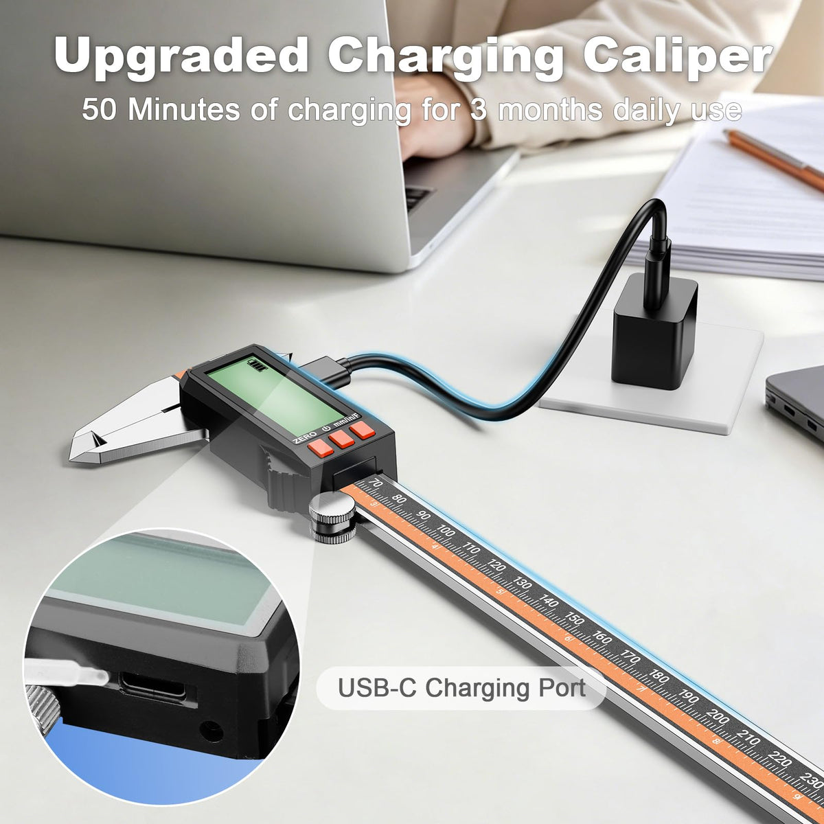 Preciva Digital Caliper 12", Rechargeable Stainless Steel Micrometer