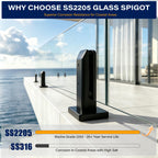 10 Pack Marine Grade SS2205 Glass Railing Spigots Frameless Clamp