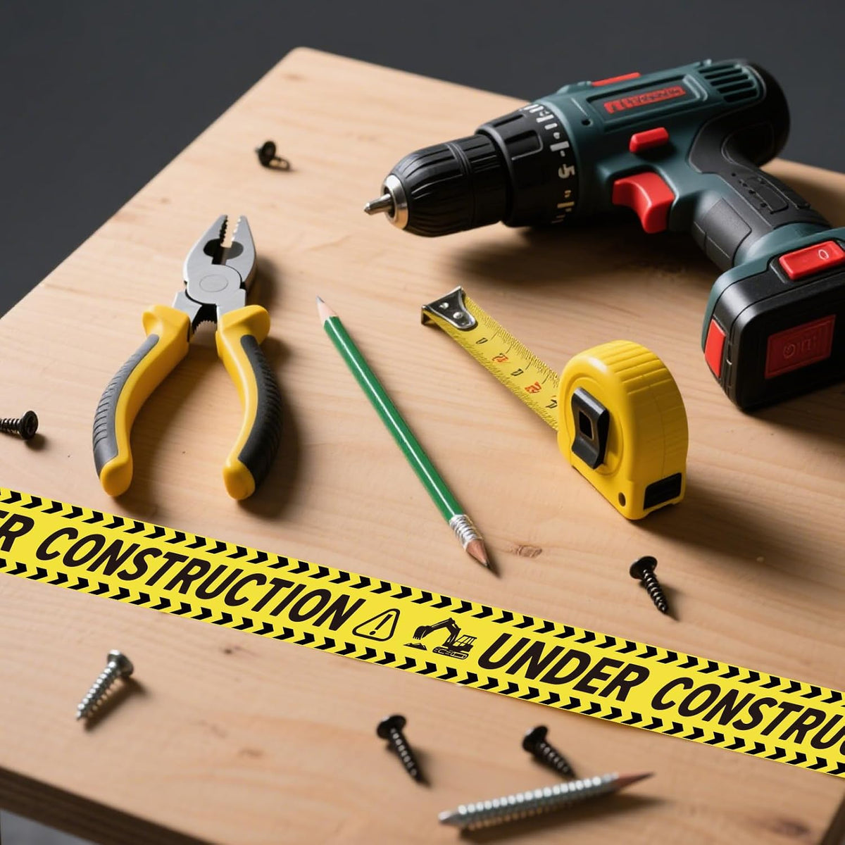 2 Rolls Under Construction Party Tape, 98.4 Feet x 11.8 Inch Construction Caution Tape Black and Yellow Hazard