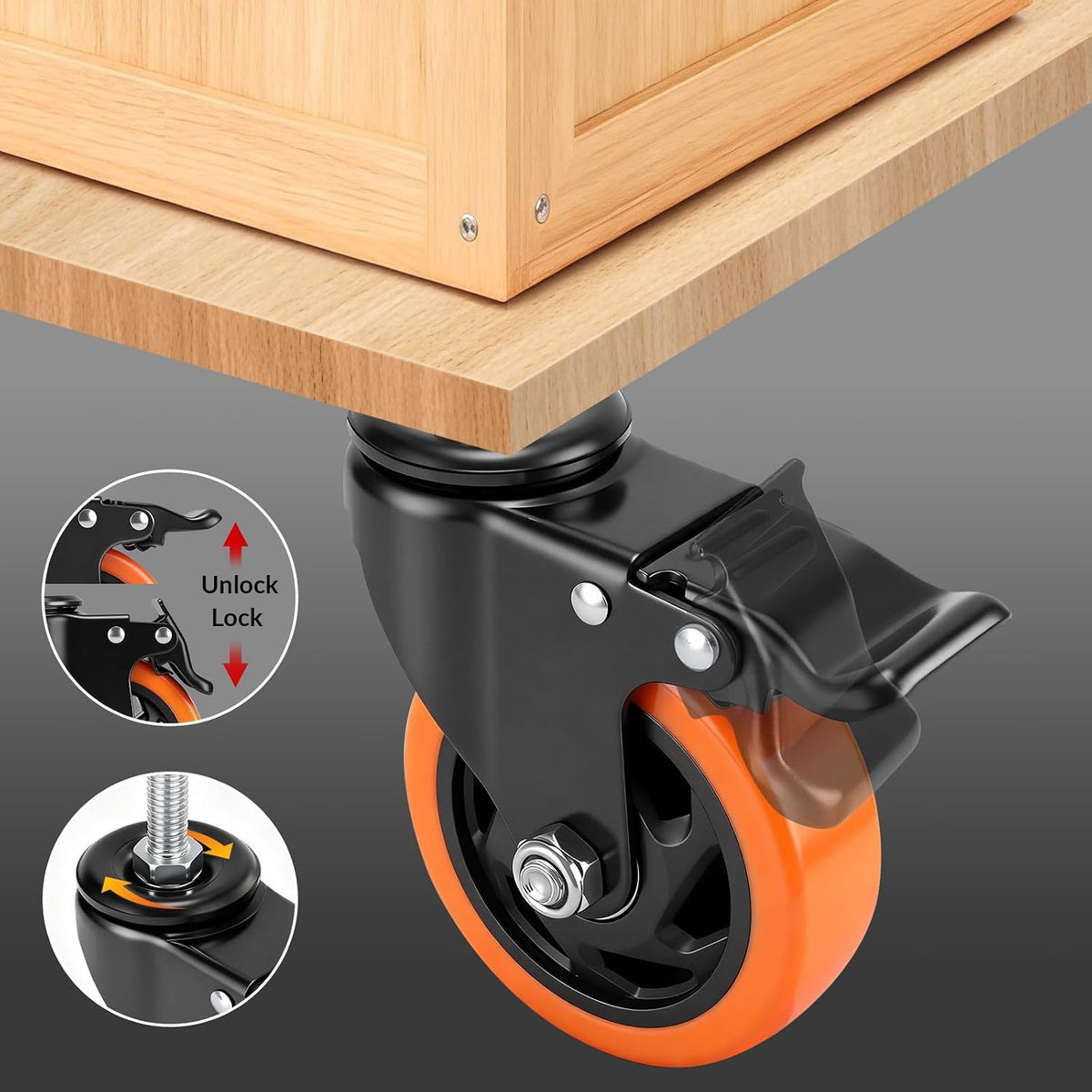 4 Inch Caster Wheels,Threaded Stem Casters Set of 4 Heavy Duty with Brake