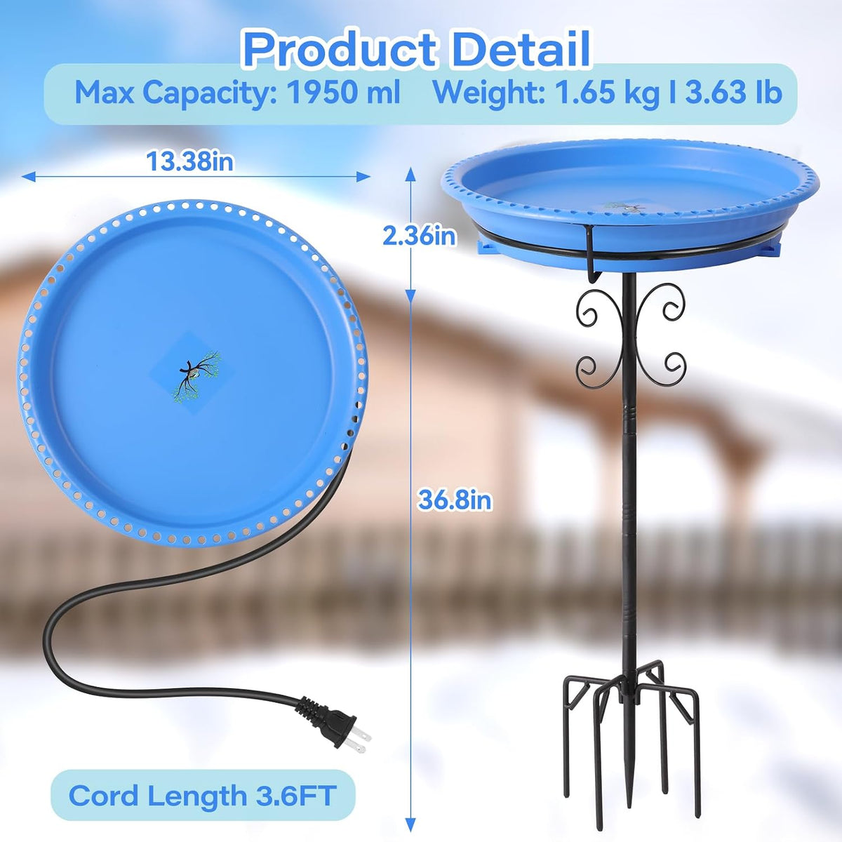 Heated Bird Baths for Outdoors,100W Bird Bath Water Heater Bird Bath Deicer,Heated Bird Bath Thermostat Control