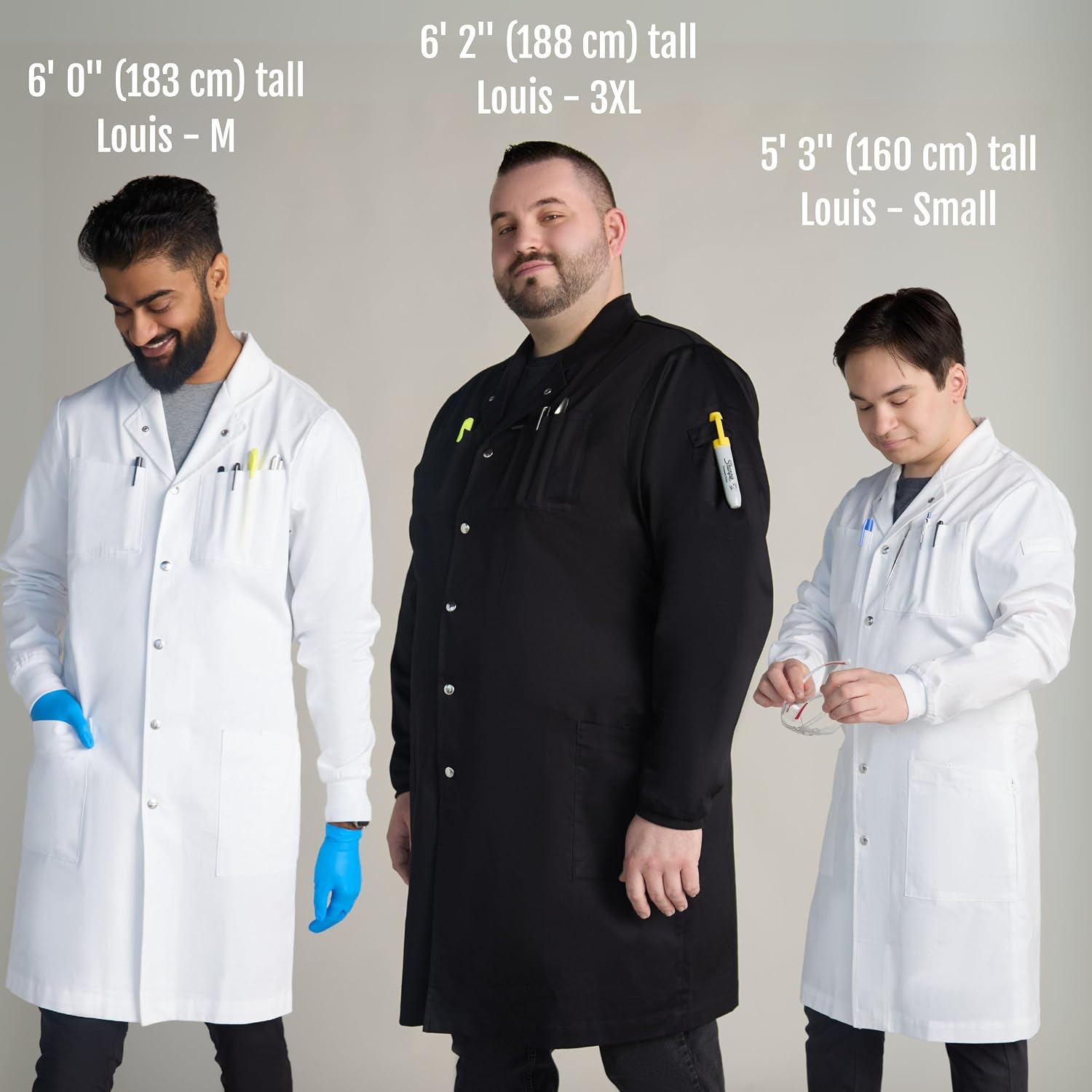 The Lab Coat Project: 100% Cotton Chemistry Men's 6-Pocket Long Cuffs Snaps