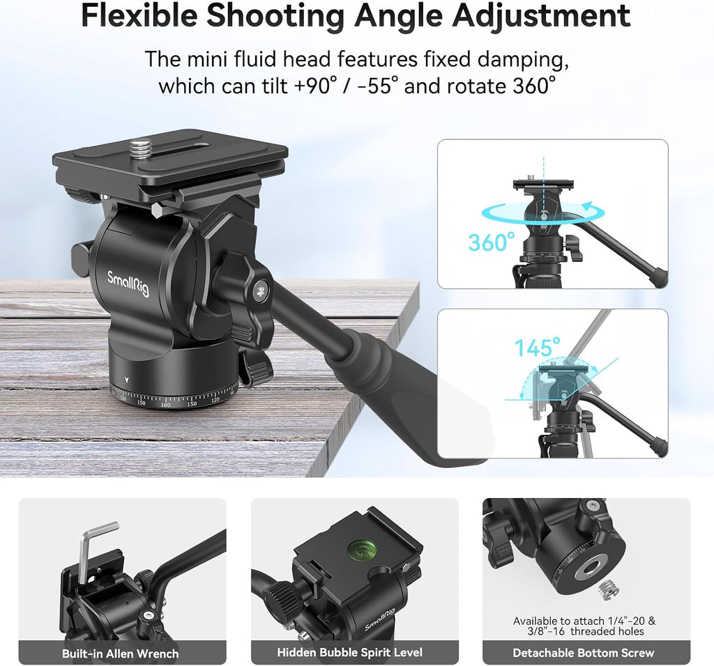 CT180 Video Tripod, 72" Camera Tripod Monopod with Fluid Head, Aluminum Camera Tripod, 360° Panorama Fluid Head for