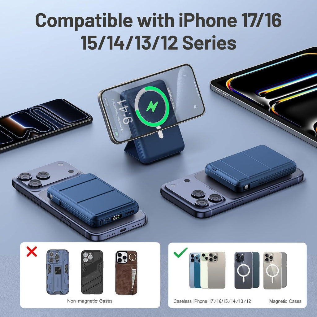 for MagSafe Portable Charger, 10000mAh Magnetic Power Bank | 20W PD Fast Charging Magnetic Travel Charger with Dual