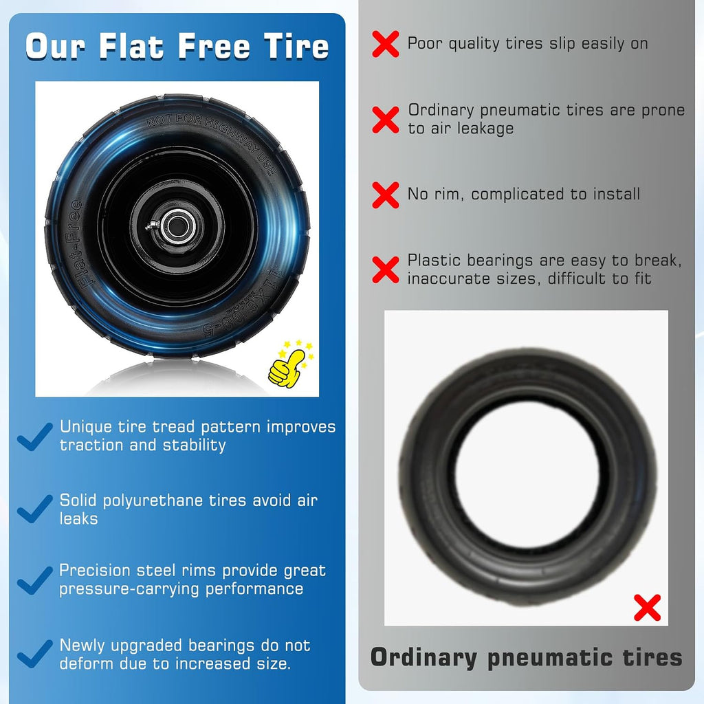 11x6.00-5 Flat Free Lawn Mower Tires | 2 Pack 11x6.00-5 Tires for Zero Turn Mower With 3/4 & 5/8" or 1/2”