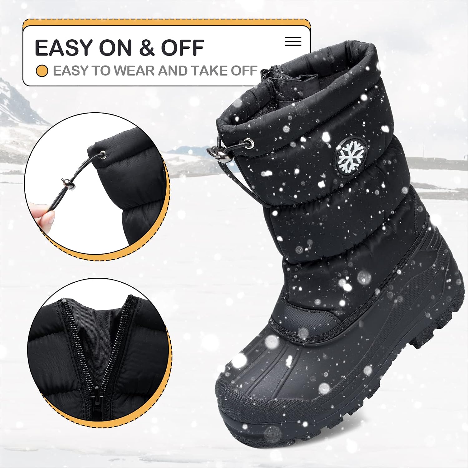 Snow Boots for Boys & Girls Warm Waterproof Slip Resistant Winter Shoes (Toddler/Little Kid/Big Kid)