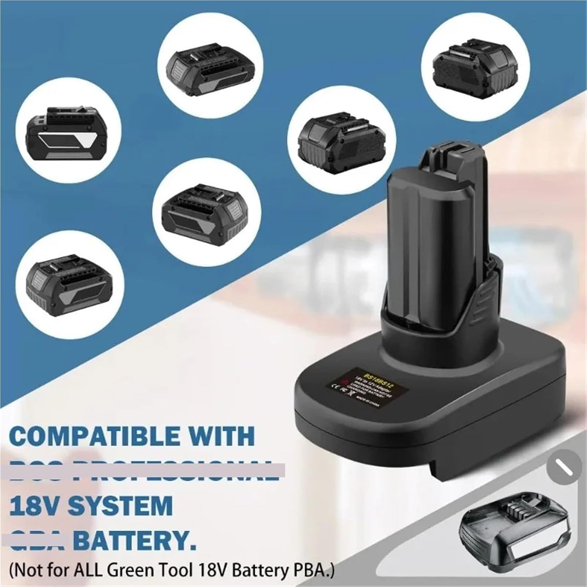 Lithium-ion Battery Adapter, Compatible with Bosch 18V Battery for Bosch 12V Tools, Power Tool Converter