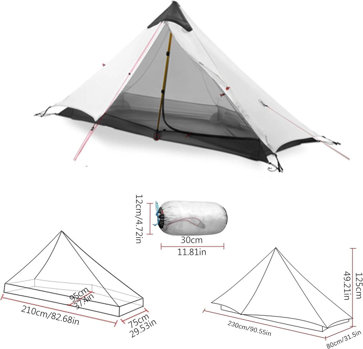1 Person Ultralight Backpacking Tent - 3 Season (2lbs only) | 15D Ripstop Nylon Rainfly, 5000mm Waterproof, Bathtub