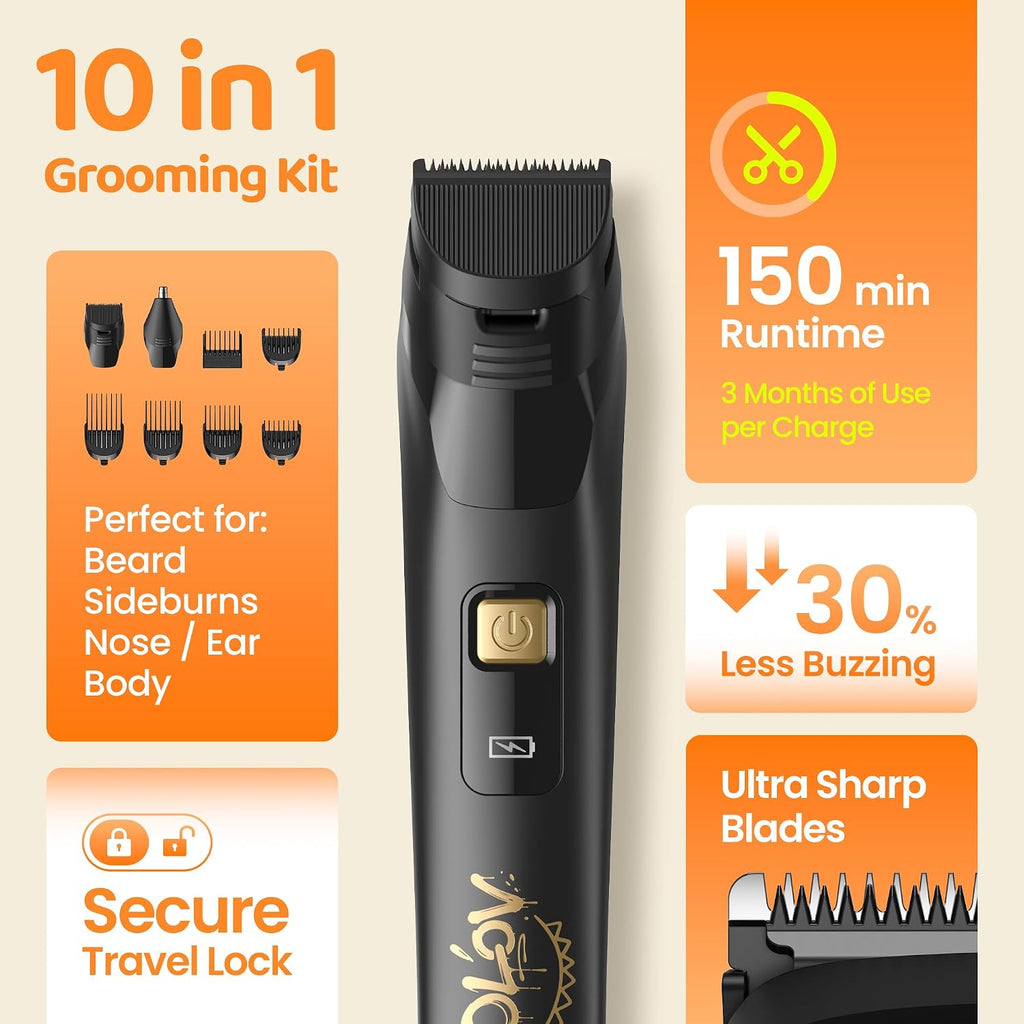 Electric Beard Trimmer for Men,Nose Hair Trimmer & Men's Electric Razor 10-in-1 Grooming Kit Cordless Shaver