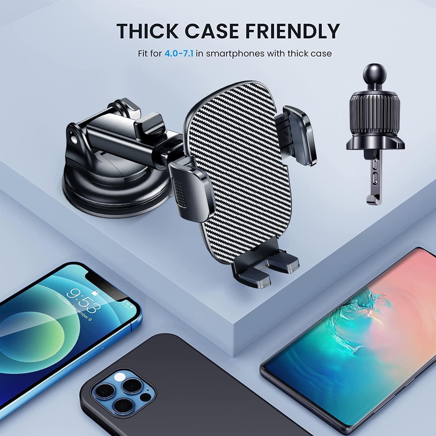Phone Mount for Car Phone Holder [Military-Grade Suction & Stable Clip] Car Phone Holder Mount Windshield Dashboard