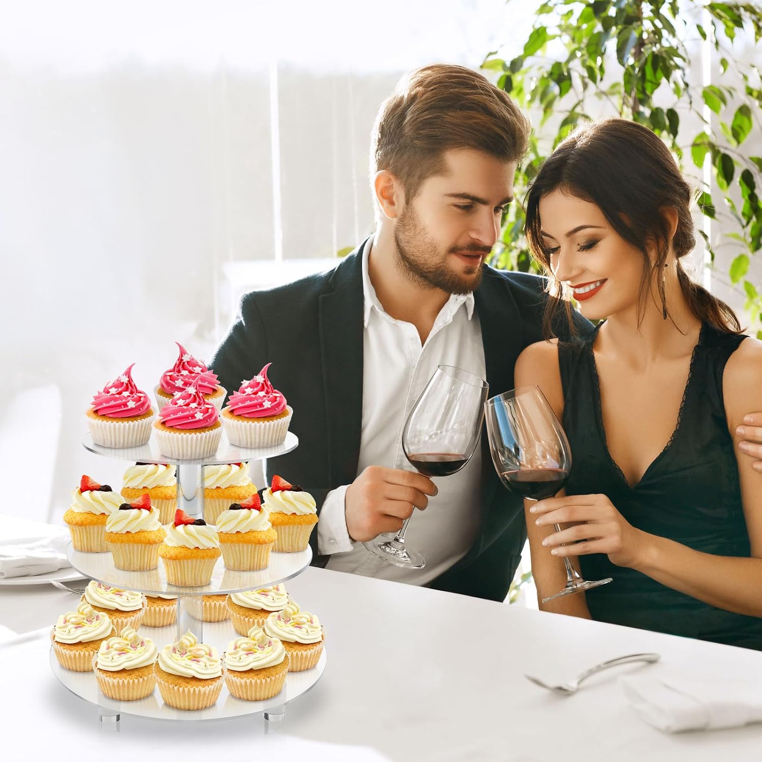 3 Tiers Round Cupcake Stand, Acrylic Cake Tower Stand Holder Macaron Display Rack Cookie Candy Buffet Desserts