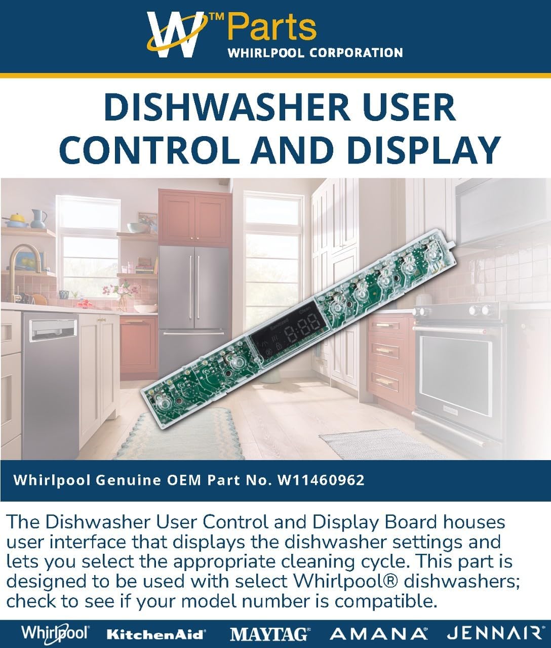 Whirlpool W11460962 OEM Dishwasher User Control and Display Board