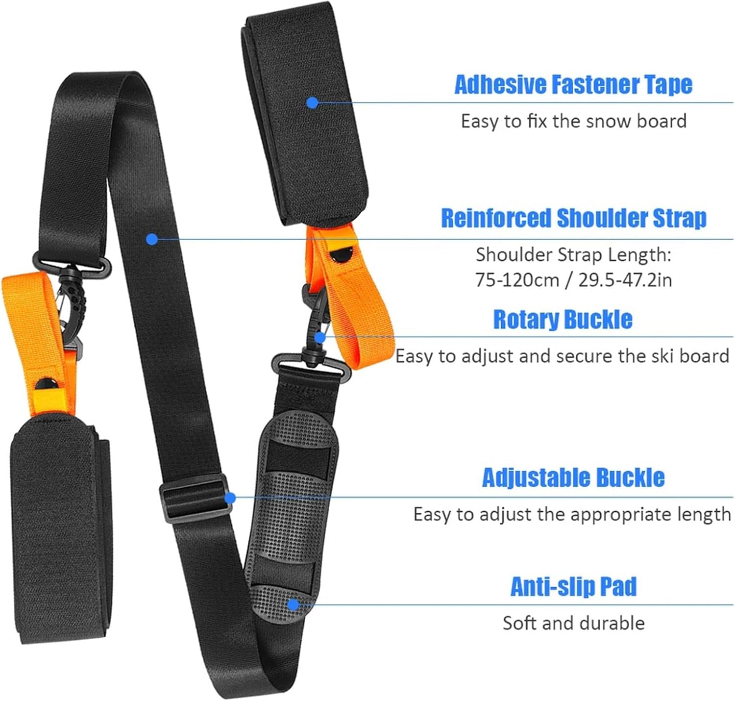 Multiple Use Ski Sleds Shoulder Strap Hands Frees Transport for Skis Snowboards Adjustable EVA Strap Outdoor