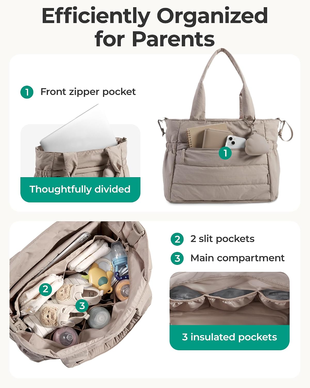 Diaper Bag Tote, Hospital Bag for Labor Delivery, Puffy Maternity Travel Diaper Tote, Baby Bag with Pacifier Case