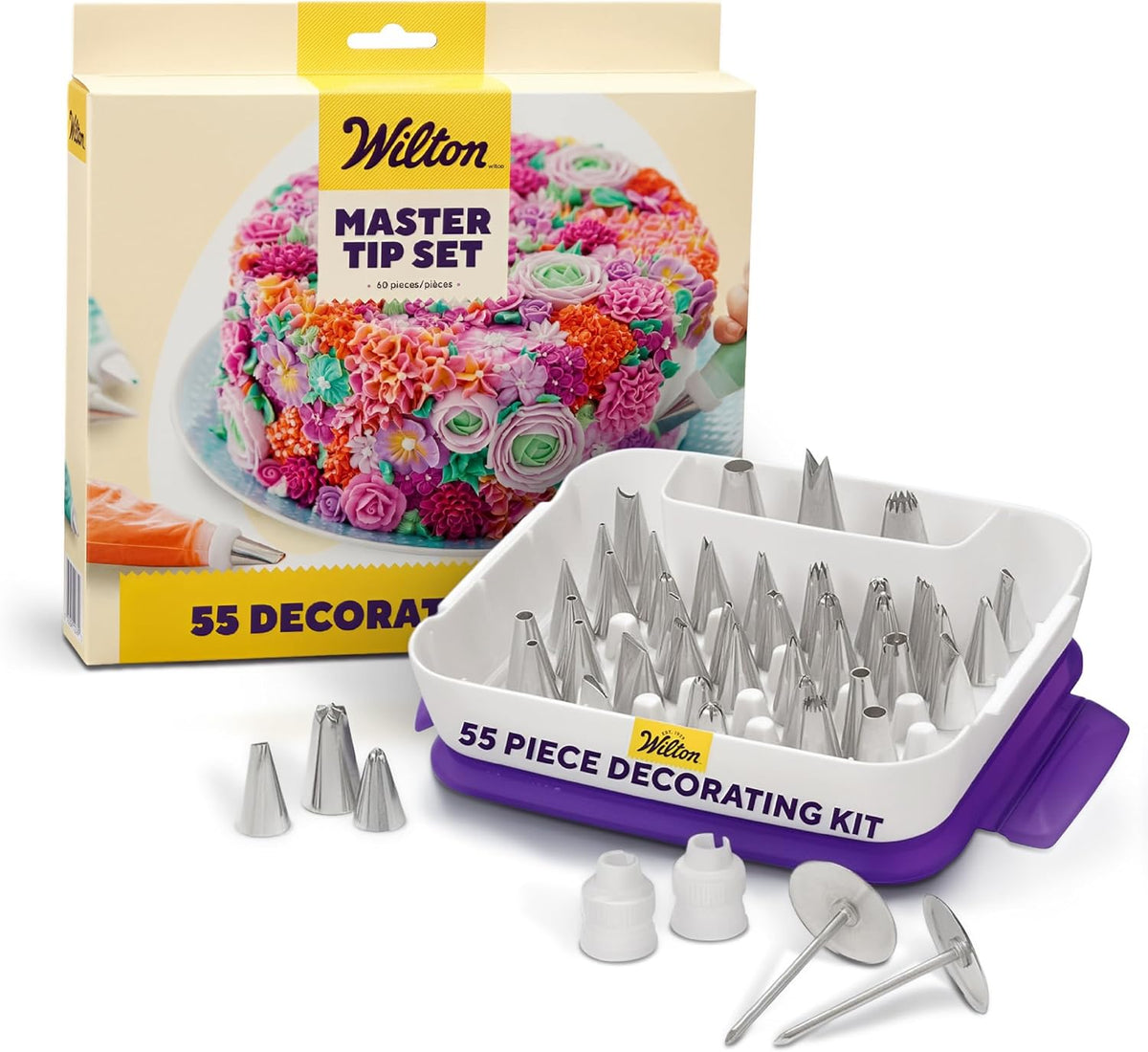 Master Cake Decorating Piping Tips Set, 55-Piece with Case