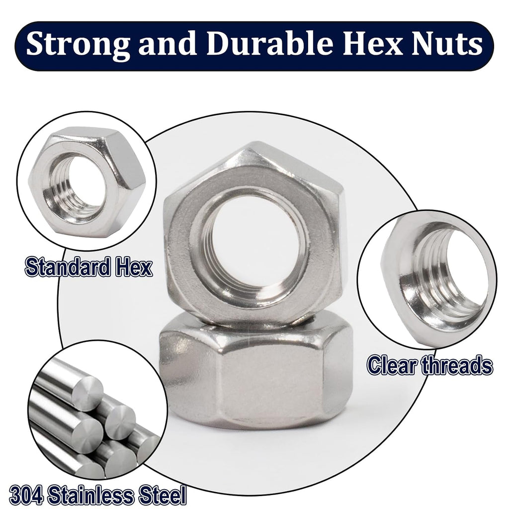 ZQZ #6-32 Hex Nuts,220PCS Stainless Steel Hardware Nut 304 ss Threaded Nut