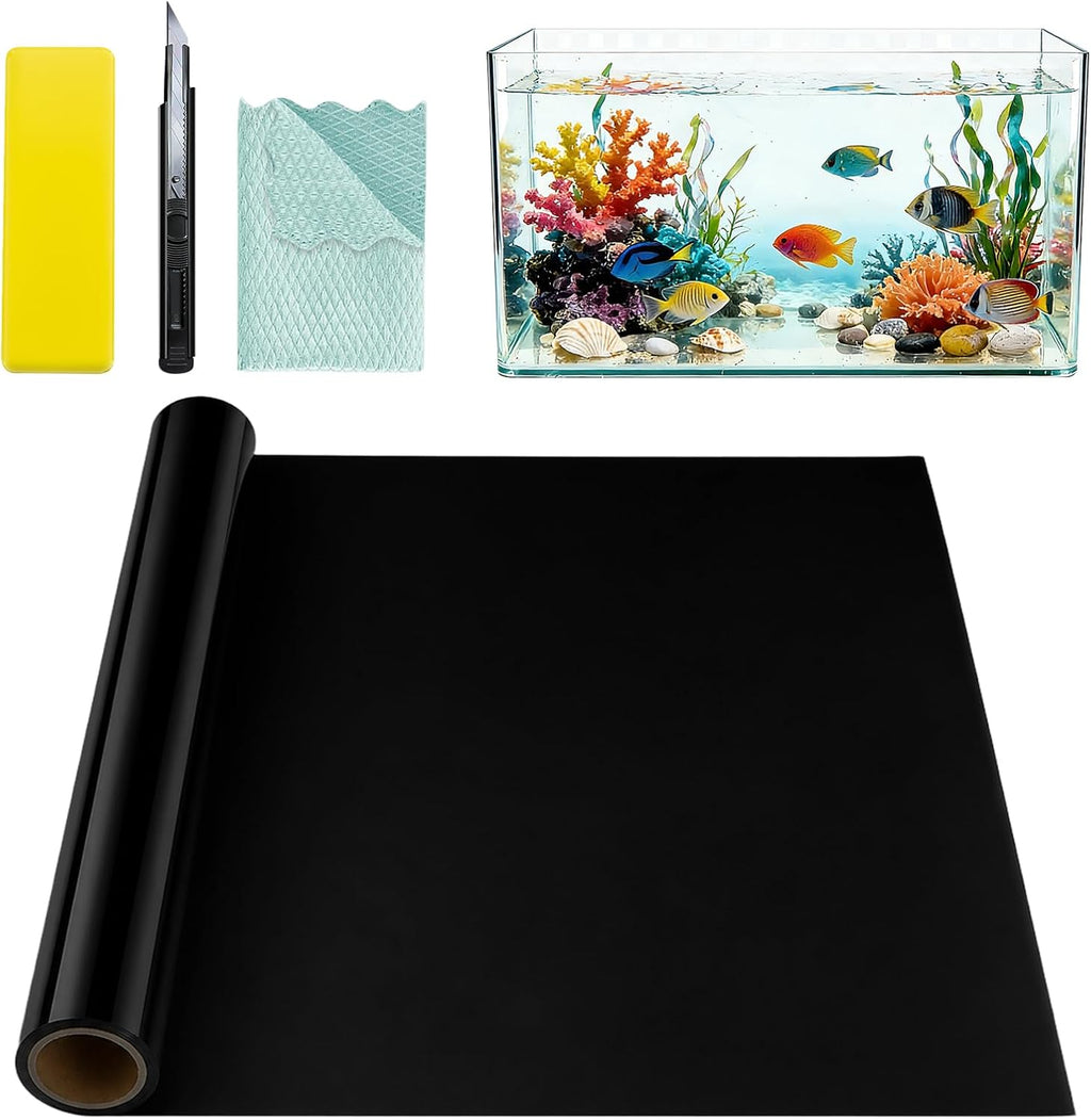 Black Aquarium Background, Static Cling Fish Tank Backdrop Wallpaper, Glue-Free, Reusable PVC Aquarium Décor